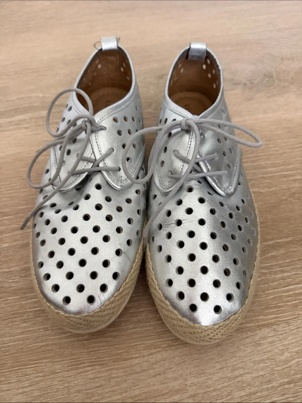 Lucky Brand Kids Silver Perforated Lace-Up Espadrilles